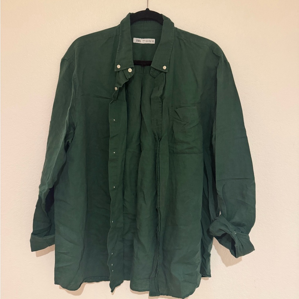 Zara Forest Green Casual Shirt